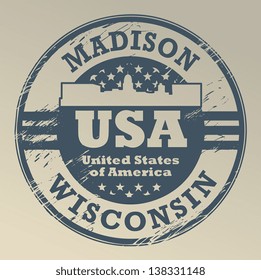 Grunge rubber stamp with name of Wisconsin, Madison, vector illustration