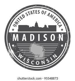 Grunge rubber stamp with name of Wisconsin, Madison, vector illustration