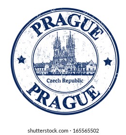 Grunge rubber stamp with the old town square shape and the word Prague written inside, vector illustration