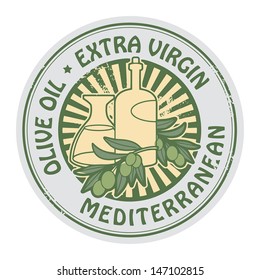 Grunge rubber stamp with the olives and text Extra Virgin Olive Oil, vector illustration