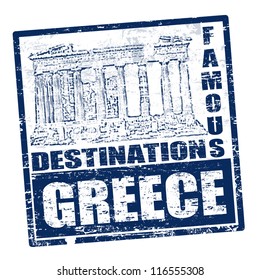 Grunge rubber stamp with Parthenon shape and the word Greece inside, vector illustration