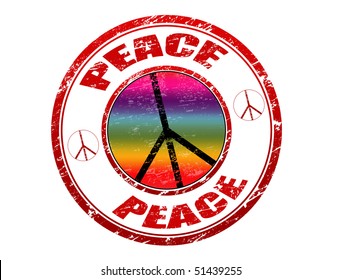 Grunge rubber stamp with peace sign and the word peace written inside  - check for more