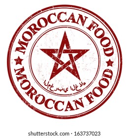 Grunge rubber stamp with pentagram and the text moroccan food written inside, vector illustration