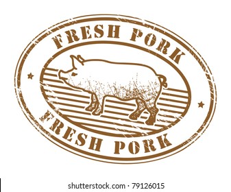 Grunge rubber stamp with pig silhouette and the text fresh pork written inside, vector illustration