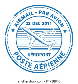 Grunge rubber stamp with plane and the text air mail, par avion written inside the stamp, vector illustration