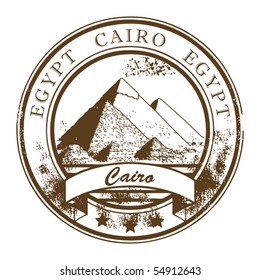 Grunge rubber stamp with Pyramid and the word Cairo, Egypt inside, vector illustration