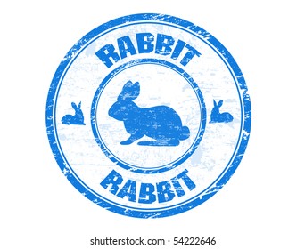 Grunge rubber stamp with the rabbit silhouette and the text rabbit written inside the stamp