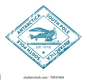 Grunge rubber stamp with retro Airplane and the word Antarctica, South Pole inside, vector illustration