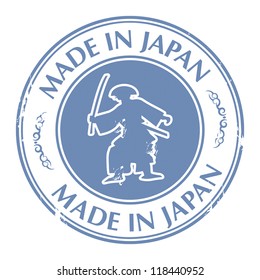 Grunge rubber stamp with Samurai and the text Made in Japan written inside the stamp, vector illustration