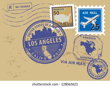 Grunge rubber stamp set with name of California, Los Angeles, vector illustration