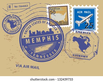 Grunge rubber stamp set with name of Tennessee, Memphis, vector illustration
