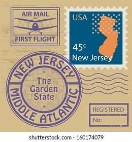 Grunge rubber stamp set with name of New Jersey, vector illustration