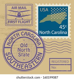 Grunge rubber stamp set with name of North Carolina, vector illustration