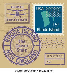 Grunge rubber stamp set with name of Rhode Island, vector illustration