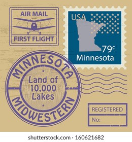 Grunge rubber stamp set with name of Minnesota, vector illustration