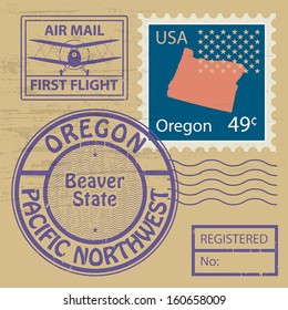 Grunge rubber stamp set with name of Oregon, vector illustration
