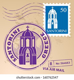 Grunge rubber stamp set with the name of Santorini, Greece written inside the stamp, vector illustration