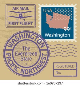 Grunge rubber stamp set with name of Washington, vector illustration