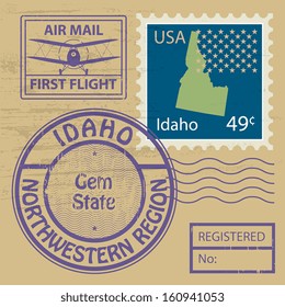 Grunge rubber stamp set with name of Idaho, vector illustration