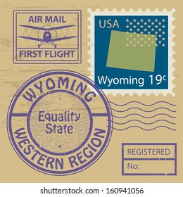 Grunge rubber stamp set with name of Wyoming, vector illustration