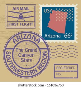 Grunge rubber stamp set with name of Arizona, vector illustration
