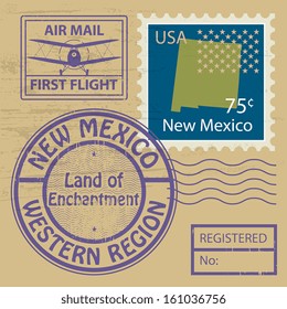 Grunge rubber stamp set with name of New Mexico, vector illustration