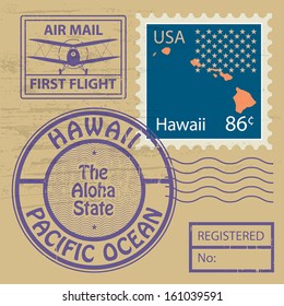Grunge rubber stamp set with name of Hawaii, vector illustration