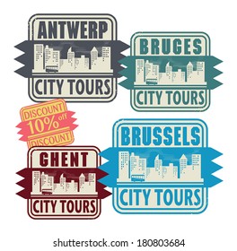 Grunge rubber stamp set with names of Belgium cities, vector illustration