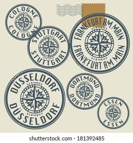 Grunge rubber stamp set with names of Germany cities, vector illustration