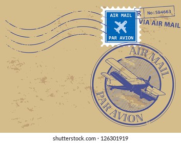 Grunge rubber stamp set with text air mail, par avion, vector illustration