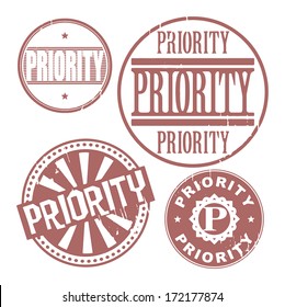 Grunge rubber stamp set with the text Priority written inside the stamp, vector illustration