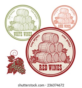Grunge rubber stamp set with words Red, White and Rose Wines, vector illustration