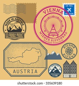 Grunge rubber stamp set with words Vienna, Austria inside, vector illustration
