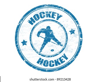 Grunge rubber stamp with shape player and the text hockey written inside, vector illustration