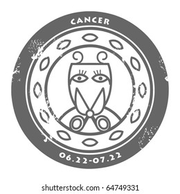 Grunge rubber stamp - sign of the zodiac Cancer, vector illustration