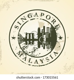 Grunge rubber stamp with Singapore, Malaysia - vector illustration