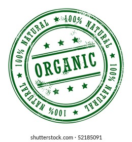 Grunge rubber stamp with small stars and the word Organic inside, vector illustration