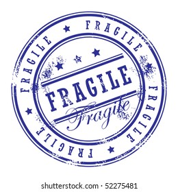 Grunge rubber stamp with small stars and the word Fragile inside, vector illustration