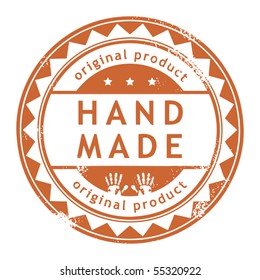 Grunge rubber stamp with small stars and the word Hand Made, Original product inside, vector illustration