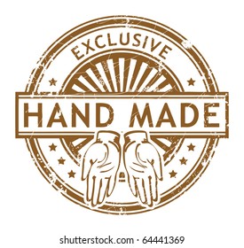 Grunge rubber stamp with small stars and the word Hand Made, Exclusive inside, vector illustration