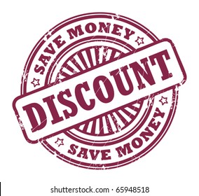 Grunge rubber stamp with small stars and the text Discount, save money inside, vector illustration