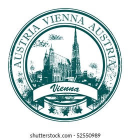 Grunge rubber stamp with St. Stephen's Cathedral and the word Vienna, Austria inside, vector illustration