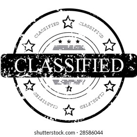 Grunge rubber stamp with stars and the word classified