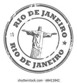 Grunge rubber stamp with the statue of the Christ the Redeemer and text Rio de Janeiro, vector illustration