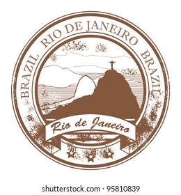 Grunge rubber stamp with the statue of the Christ the Redeemer and text Rio de Janeiro, vector illustration