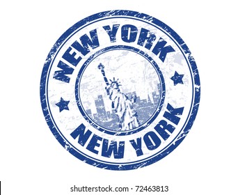 Grunge rubber stamp with Statue of Liberty and the word New York inside, vector illustration