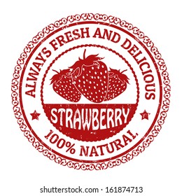 Grunge rubber stamp with strawberries and the text Strawberry written inside, vector illustration