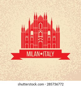 Grunge rubber stamp with symbol of Milan, Italy