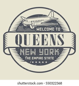 Grunge Rubber Stamp Or Tag With Text Welcome To Queens, New York, Vector Illustration