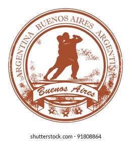 Grunge rubber stamp with tango dancers and the words Buenos Aires, Argentina inside, vector illustration